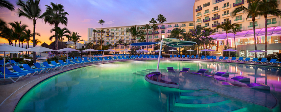 Landscape view of one of the swimming pools of the Hard Rock Hotel Vallarta